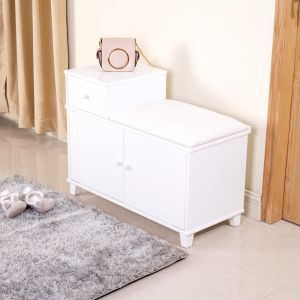 China White Retro Style Shoe Rack With Seat E1 MDF Shoe Storage Bench With Cushion factory
