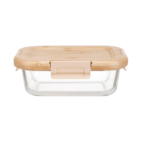 Oven Safe Transparent Glass Food Container with Bamboo Lids and Cool Lock for