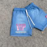 Puff Print Short Acid Washed Shorts Blue Cut Raw Hem Cotton Fleece Zipper