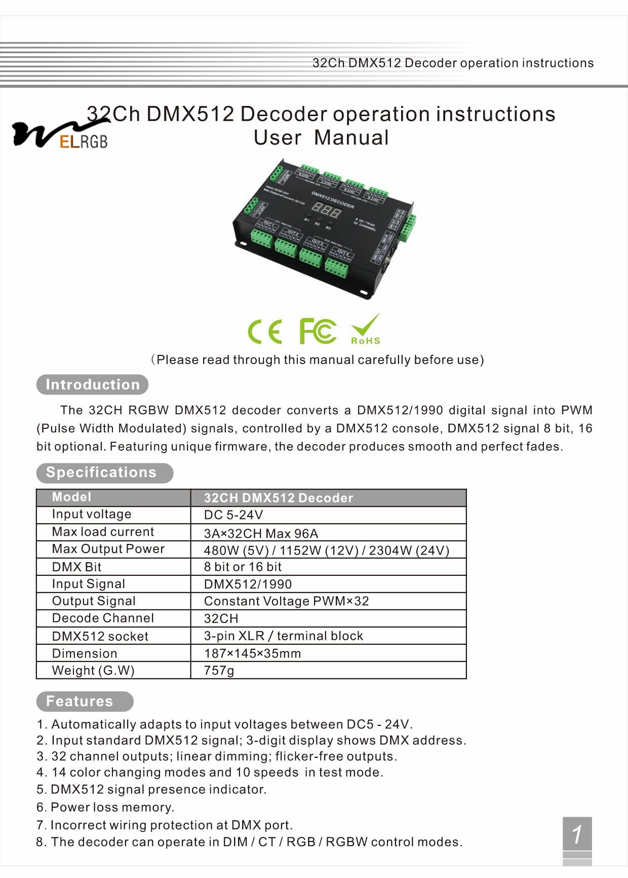 Customizable 32 Channel 96A RGBW DMX 512 LED Decoder Controller for Lighting Solutions