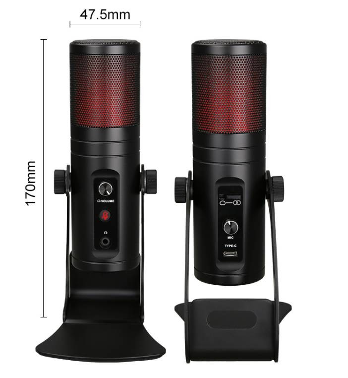 USB recording microphone for singing volume control cardioid pickup pattern