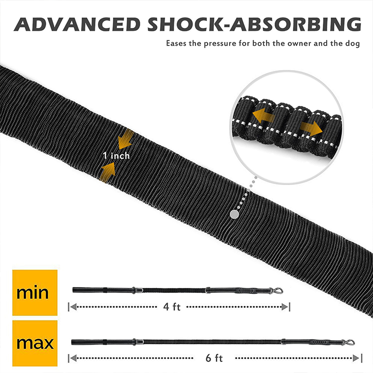 Heavy Duty 4-6FT Bungee Dog Paracord Leash Durable Car Seat Belt Walking Running Training Pet Leash with Zinc Alloy Carabiner