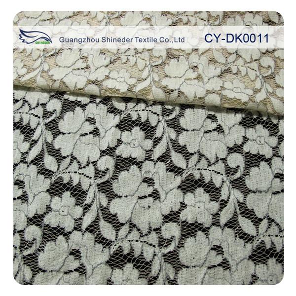 Grey Elastic Cord Lace Material / Floral Viscose Nylon Cotton Fabric CY-DK0011