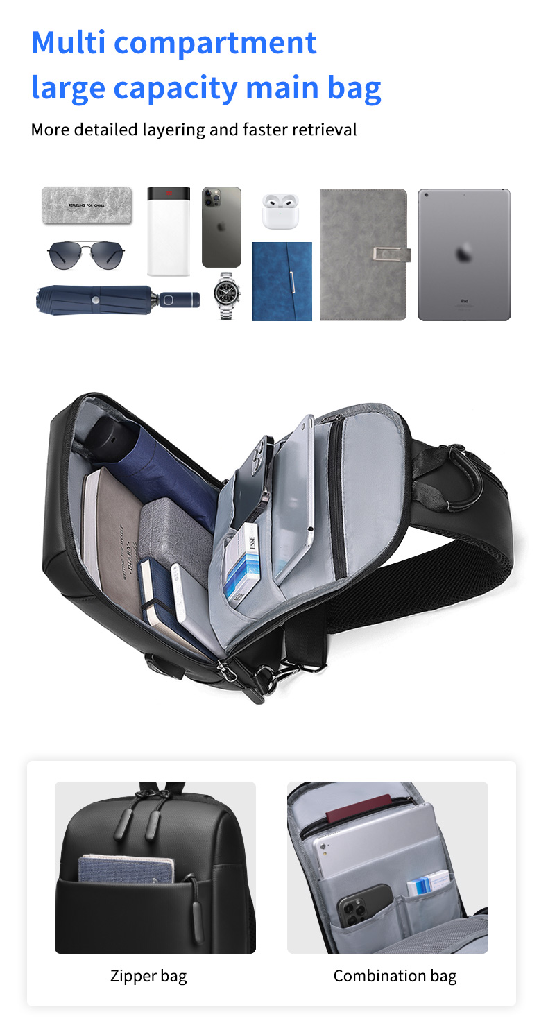 Factory Wholesale new design travel shoulder bag korean crossbody custom chest men sling bag