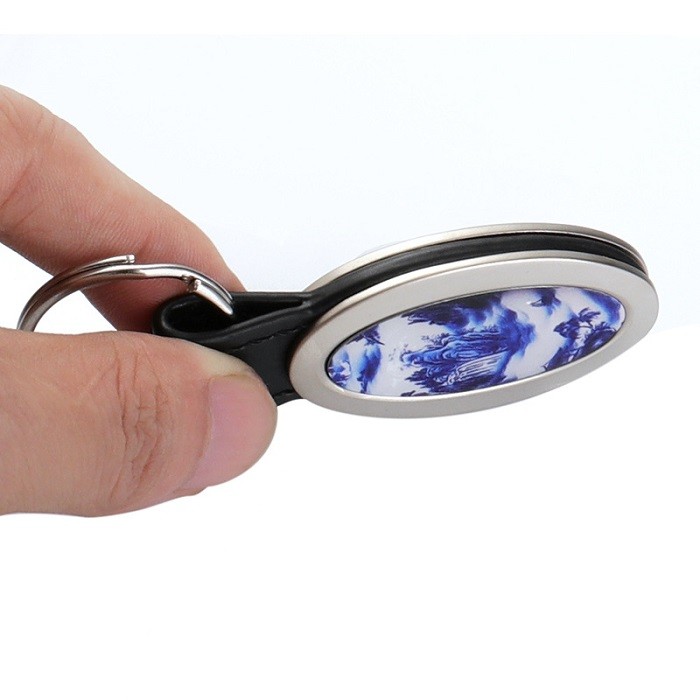 Blank Oval Shape Sublimation Keyring Pendant With leather strap DIY Creative Simple Metal Keychains