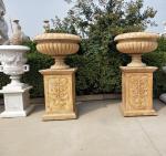Marble statue planter stone carvings flowerpot sculpture,outdoor stone garden