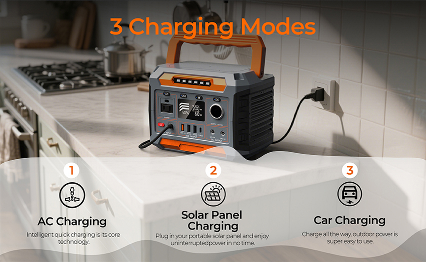 300W Portable Power Station with MPPT Controller and Wireless Charging