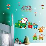 Indoor Decoration Christmas Wall Stickers PVC 3D Santa Claus Drive Train Pattern