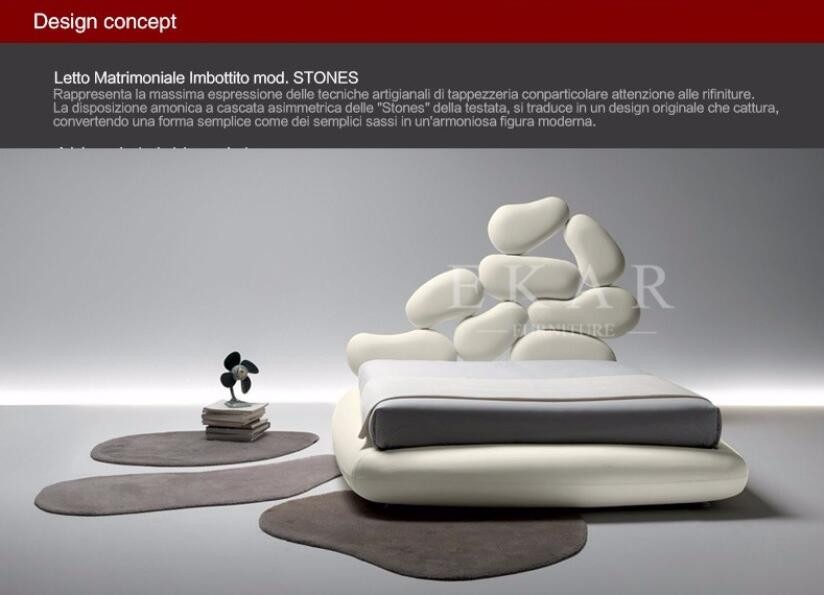 Wooden Frame Unique Shaped Upholstered Headboard Latest Double Bed Design