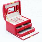 Travel / Gift Red Leather Jewelry Box Durable With Mirror Multi Components