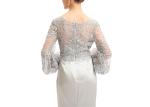 Grey Color Forging Long Sleeve Evening Dresses / O Neck Embroidery Prom Party