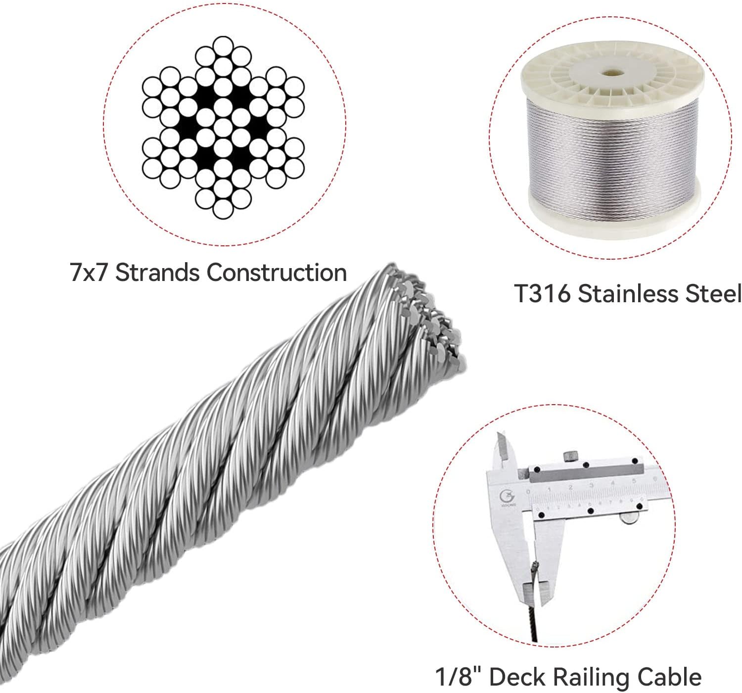 Stainless Steel Cable Belt Cutter 7x7 T316 For Deck Railings Special Cold Heading Steel