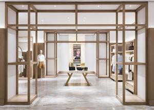 China Fashion Modern Clothing Display Shelves MQ-S112 Wooden With Baking Paint factory
