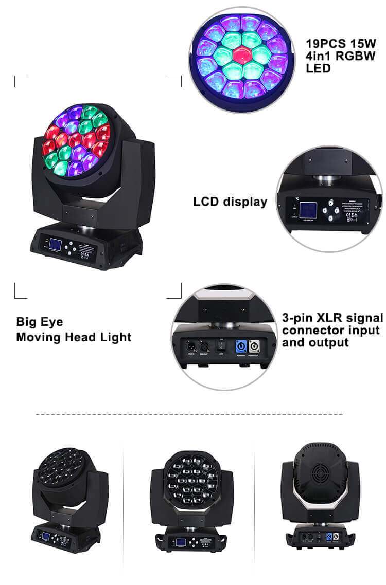 19x15W High Brightness RGBW 4 in 1 Clay Paky Wash K10 LED Bee Eye Zoom Moving Head Light for Wedding Decorate