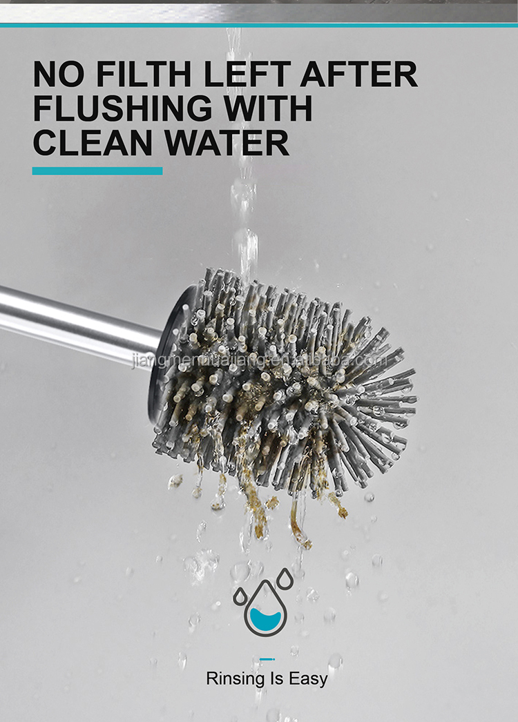 Stainless Steel Anti Finger Print Toilet Brush For Household TPR Bathroom Cleaning