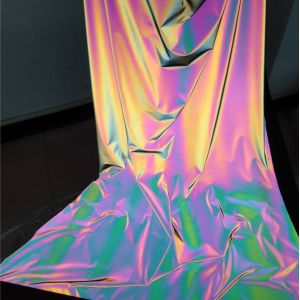 China Iridescent Rainbow Reflective Fabric Material Spandex Reflector Elastic Stretch Polyester factory