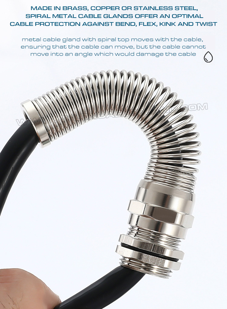 IP68 Liquid Tight Metal (Brass) Strain Relief Cable Glands with Spiral Flex Protector