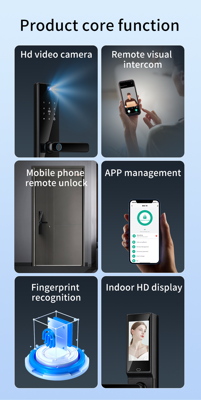 Qleung Tuya Wifi Remote Control HD Camera Video Intercom Fingerprint Card Code Key S819-2Max Smart Home Door Lock