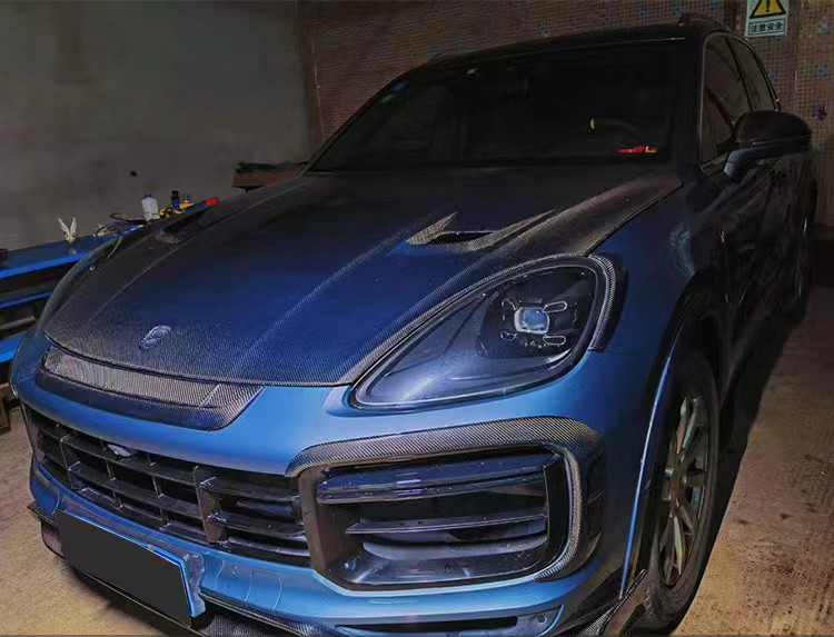 For Porsche Cayenne Carbon Fiber Wide Body Kit Cayenne Upgrades MSY-style Carbon Fiber Front Lip Diffuser Spoiler Hood