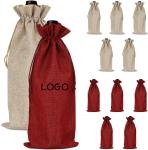Resuable Drawstring Printed Jute Bags Gift Bags for Wine