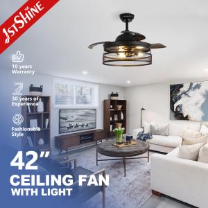China Wall Control 42 Inch Black Color PC Blades Dimmable Invisible Ceiling Fan with LED Light factory
