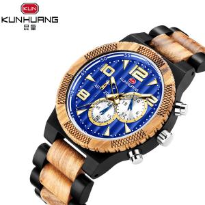 China Black Sandel And Zebra Wooden Quartz Watch Blue Dial Luminous Water Proof 1016-1 factory