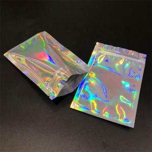 China Stand Up Holographic Zipper Packaging Bag Flat Pouches Small Laser Zip Lock Plastic Bags factory