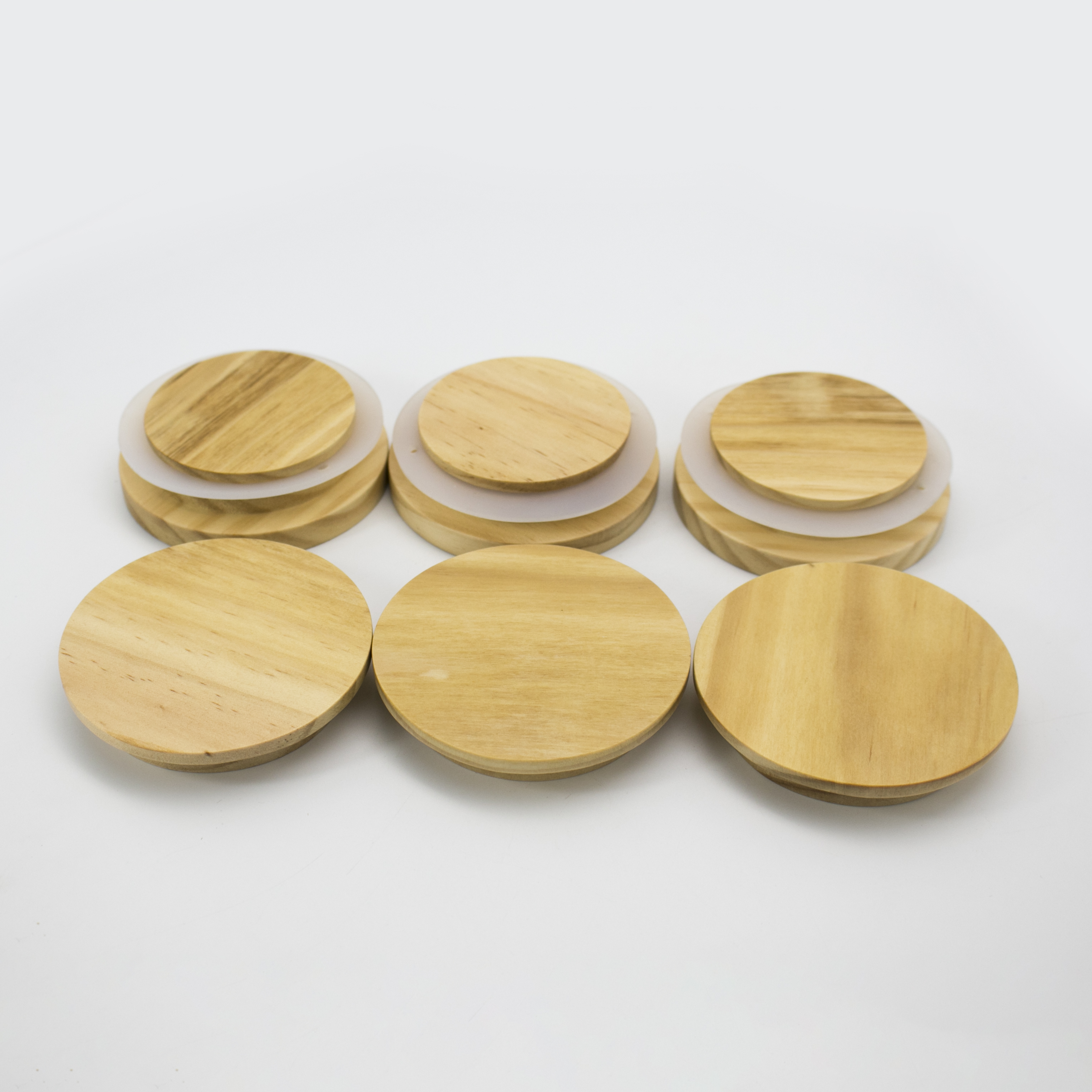 Reusable Wide Mouth Mason Jar Lids Natural Pine Wooden Glass Cover Coffee Cup Lids with Silicone Seal Ring Wood Color