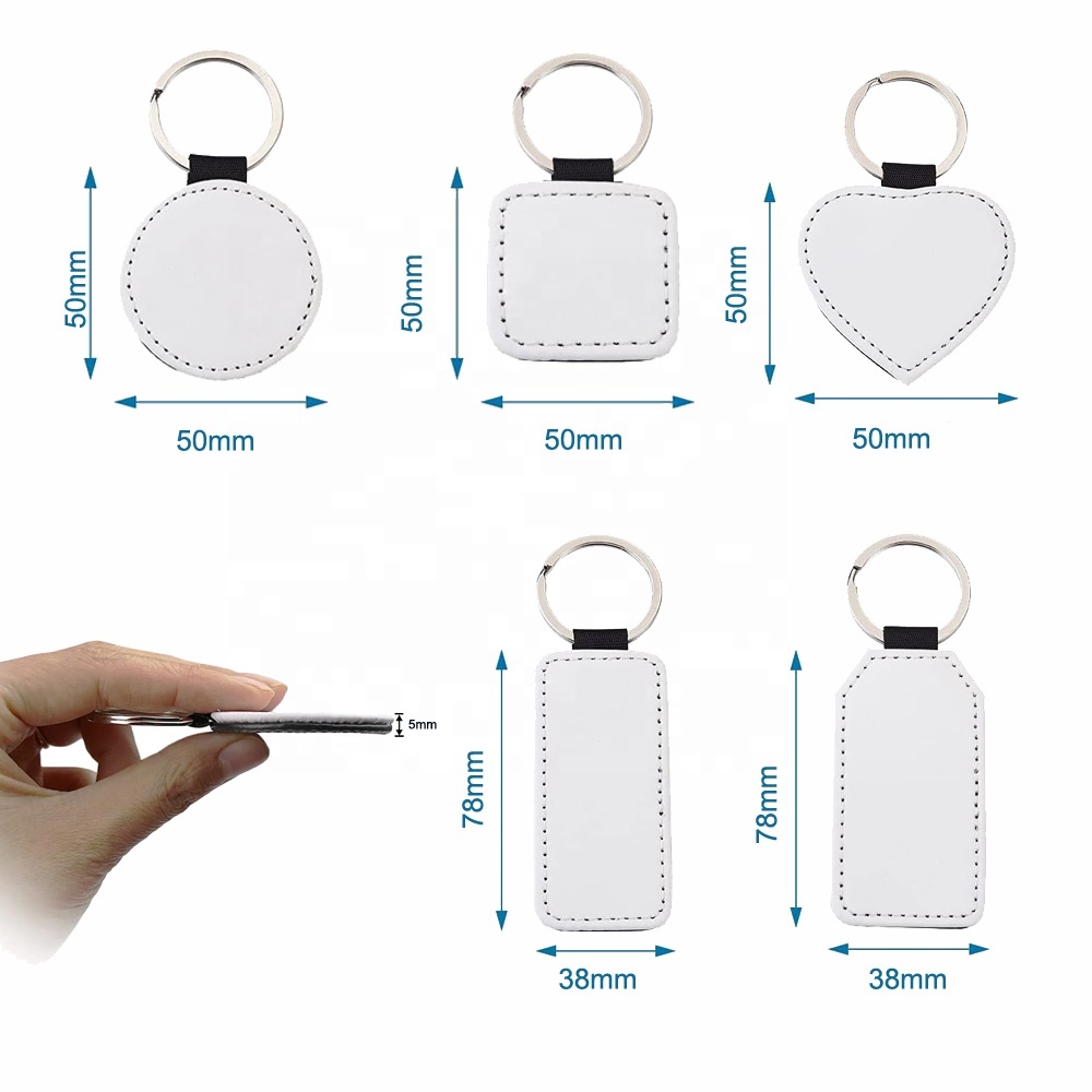 Leather Sublimation Keychain Colorful Blank Single Sided Glitter Keychain Custom Key Tag
