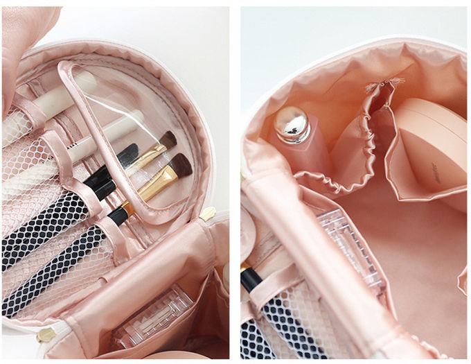 Heart Printed Zipper Closure Satin Cosmetic Makeup Bag