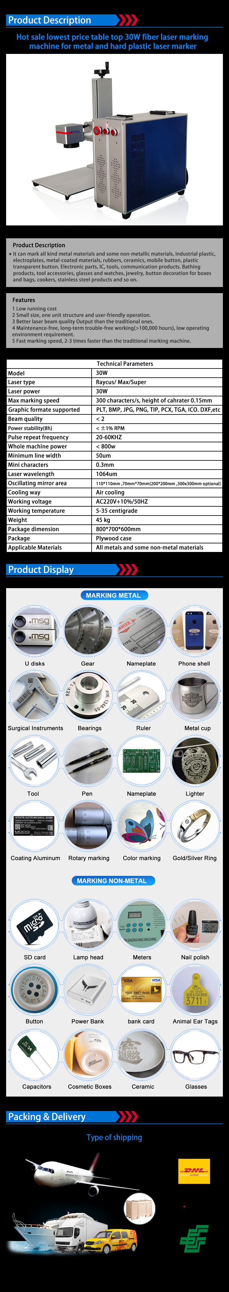 Portable 30w Raycus color fiber laser marking machine for metal