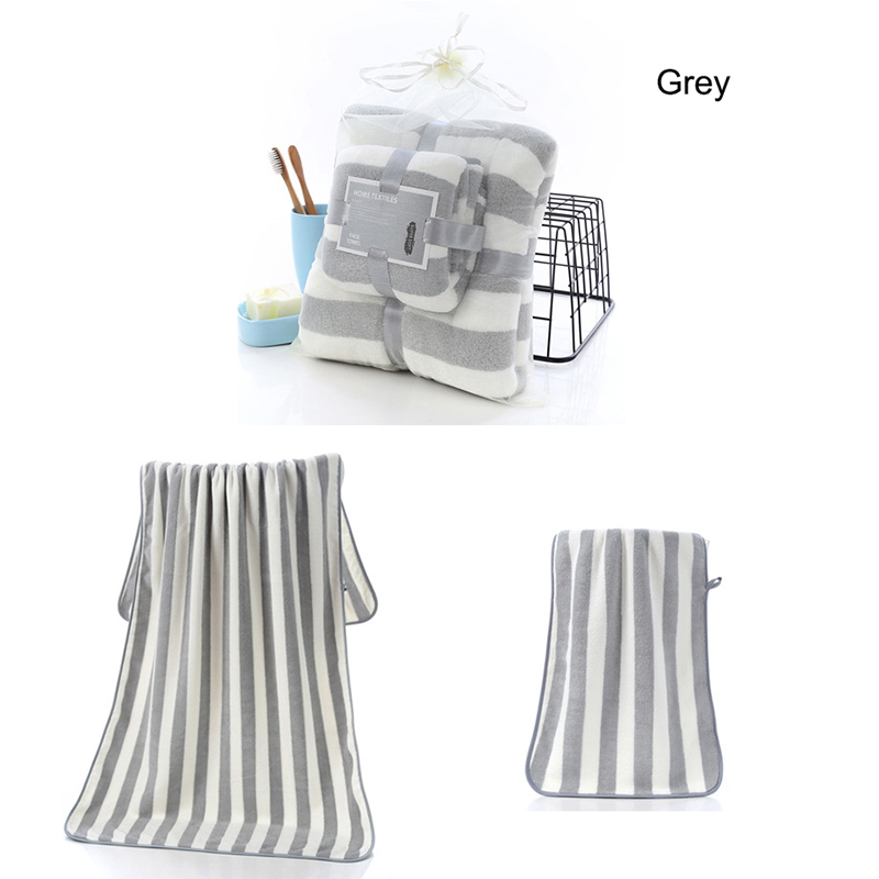 Broad Stripe Coral Velvet Hand Face Towel Set 35*75cm 70*140cm Microfiber Absorbent Towel Set