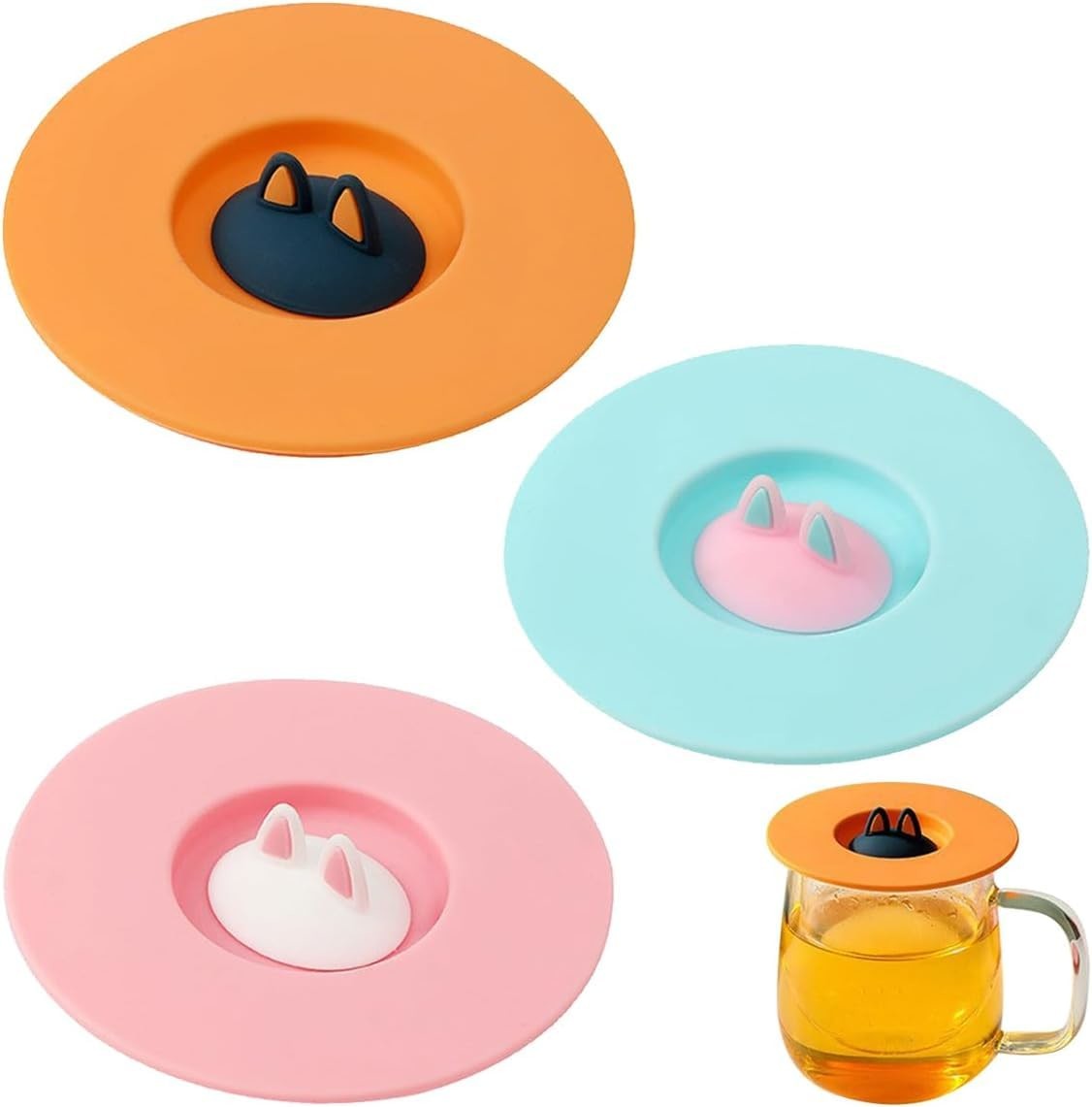 Silicone Cup Lids Mug Covers Reusable Coffee Tea Water Cup Lids Anti-Dust Cute Cartoon Design For Glass Cup Coffee Cup