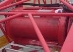 Red 10 Ton Rope Winch Machine , Grooved Drum Winch Automatic Rope Arrangement