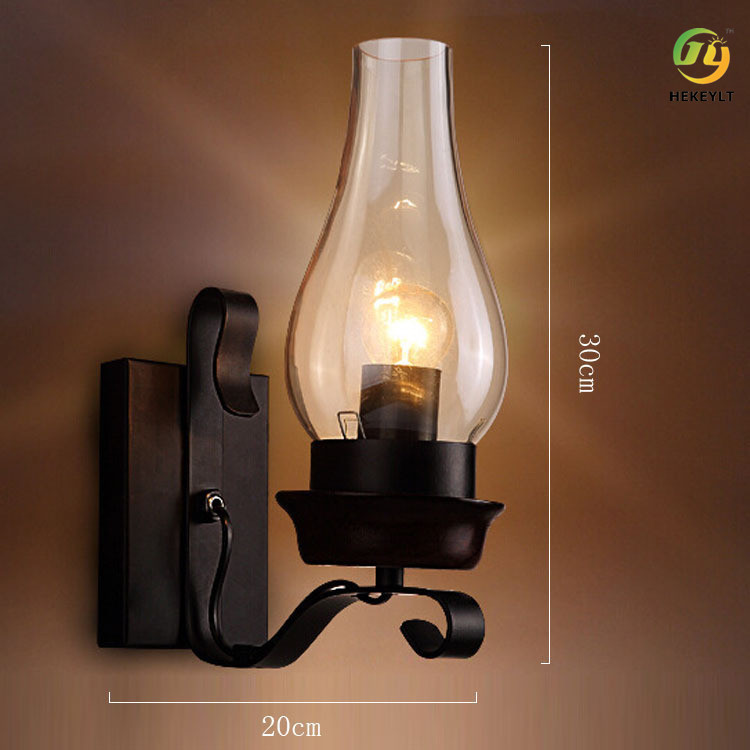 Nordic Retro Wrought Iron Glass Amber Clear Wall Lamp For Bedroom Aisle Loft
