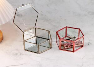 China Hexagonal jewelry glass artifact cover box Wedding ring Decoration storage box Spot glass gift box factory