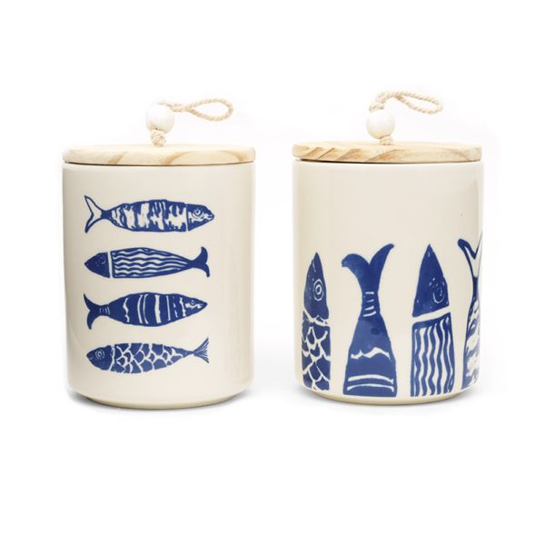 Geometric Ocean Blue Ceramic Canister Sets Tea Coffee Sugar Storage Jar For Kitchen With Lid And Silicon Ri