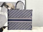 Dior Oblique Embroidery Canvas Navy Blue Branded Shoulder Bag Christian Book
