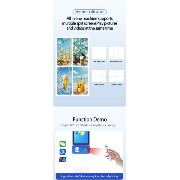 21.5/27 Inch Self-Service Kiosk with 1920X1080 Resolution and Intel Core I3/I5/I7 CPU for Cash Payment and QR Scanning
