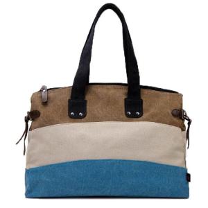 China Leisure Tricolor Stripe Canvas Womens Tote Handbag factory