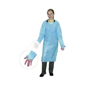 China Single Use Surgical Aprons Blue Plastic Patient CPE Gowns With Long Sleeves factory