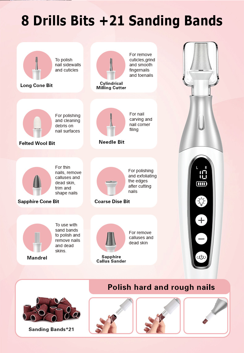Portable Nail Grinder 10 level speed Low Noise USB Charging Pedicure Nail File Set Electric Nail Drill