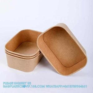 Biodegradable Rectangle Kraft Paper Bowl Recyclable Square Kraft Paper