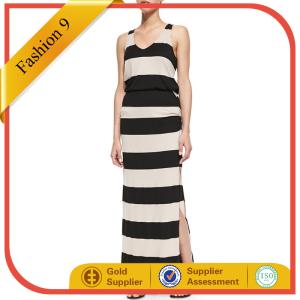 China Black and Almond Striped Maxi Dress factory