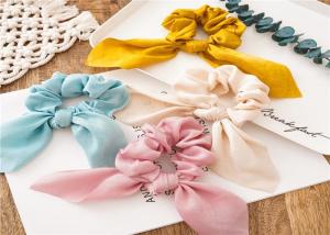 China Streamer headband tassel knot colonic fabric solid color rabbit ear scrunchie hair accessories satin headdress bridal factory