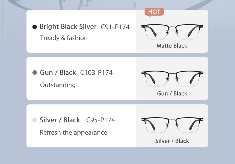 OEM/ODM Combination Glasses Half Frame Blue Light Blocking Eyewear