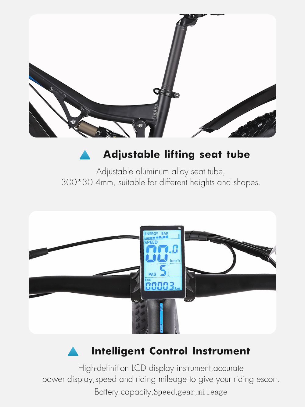 48V 17Ah 1000W Electric Fat Tire Bike 7 Speed Double Suspension Electric Bike