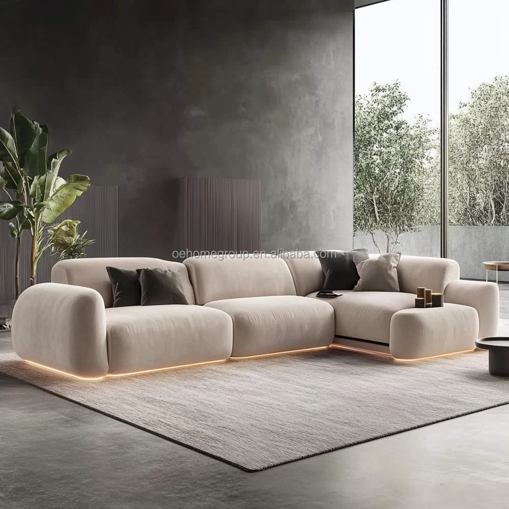 Curved Modular Boucle Fabric Decor Sofa Cozy Sectional Floor Corner Sofa Furniture Modern Living Room Set