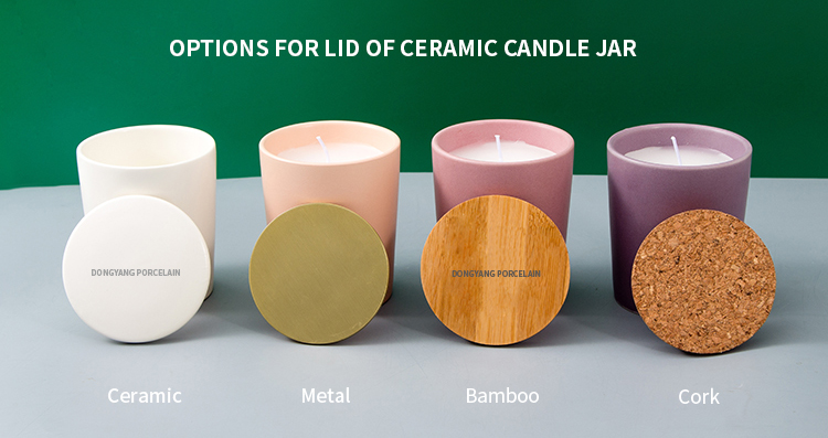 Matte Embossed Empty Ceramic Candle Jar Multi Colored With Wooden Lids