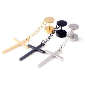 China Punk Gothic Stainless Steel Stud Earring Cross Round Fake ear taper dumbbell Fashion Women Mens Rock Style Jewelry factory